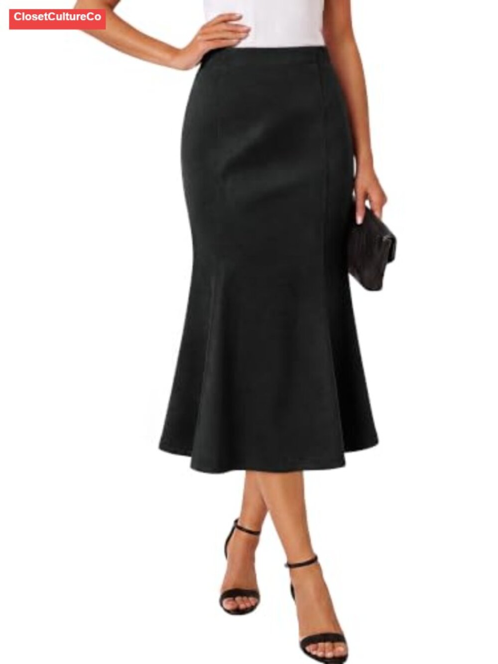 Faux Suede Mermaid Midi Skirt High Elastic Waist Fishtail Fall Winter